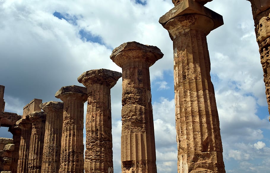 brown concrete towers, temple, columnar, antique, ruin, destroyed HD wallpaper