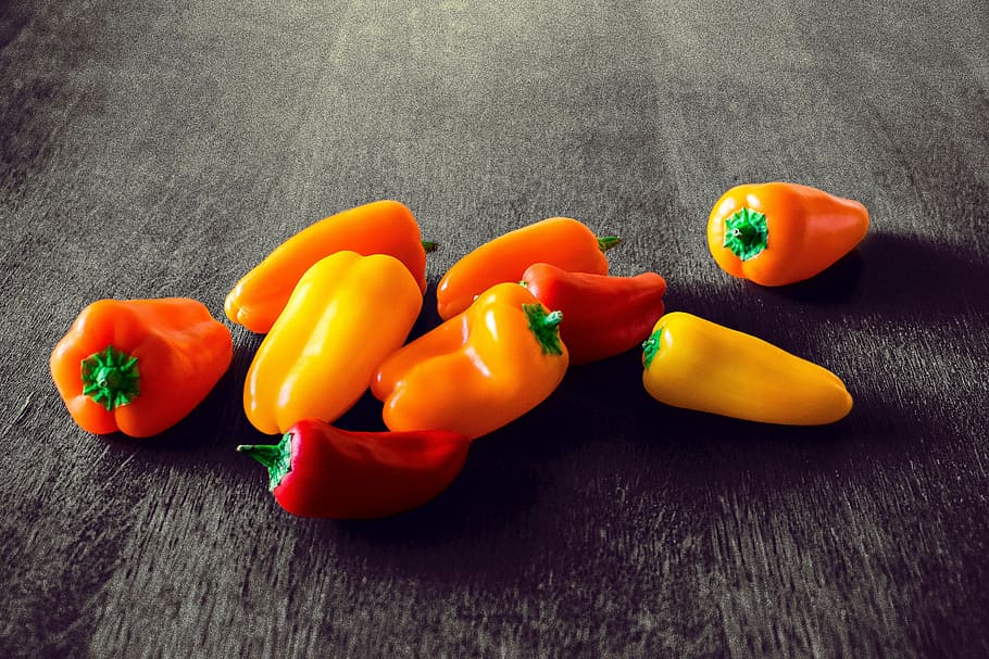 peppers, vegetables, red, yellow, orange, food, healthy, red pepper HD wallpaper