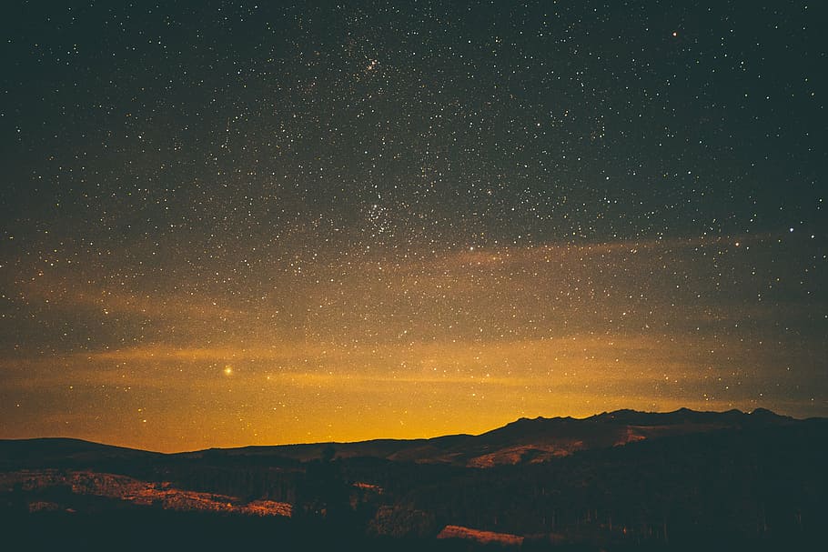 mountain under starry night, nature, landscape, clouds, sky HD wallpaper