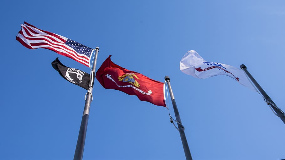 sky, pole, wind, outdoors, flags, veteran, national, patriotism HD wallpaper