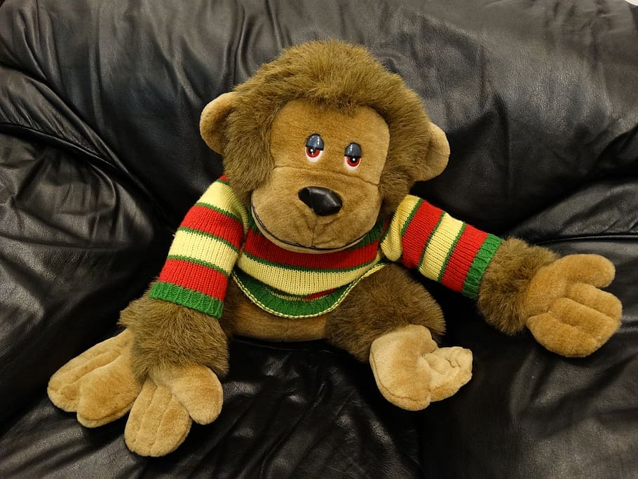 monkey, brown, plush, toy, stuffed toy, teddy bear, indoors HD wallpaper