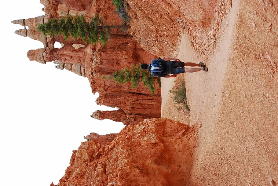 Follow me, untitled, mountain, rock, canyon, orange, man, rock - object HD wallpaper