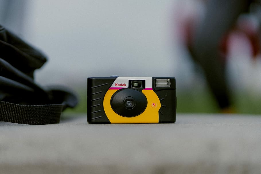 selective focus photograph of black and yellow Kodak camera, yellow and black Kodak camera HD wallpaper