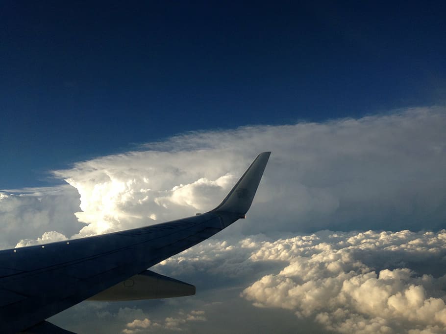 timelapsed photo of a plane, epic cloud shape, guadalajara HD wallpaper