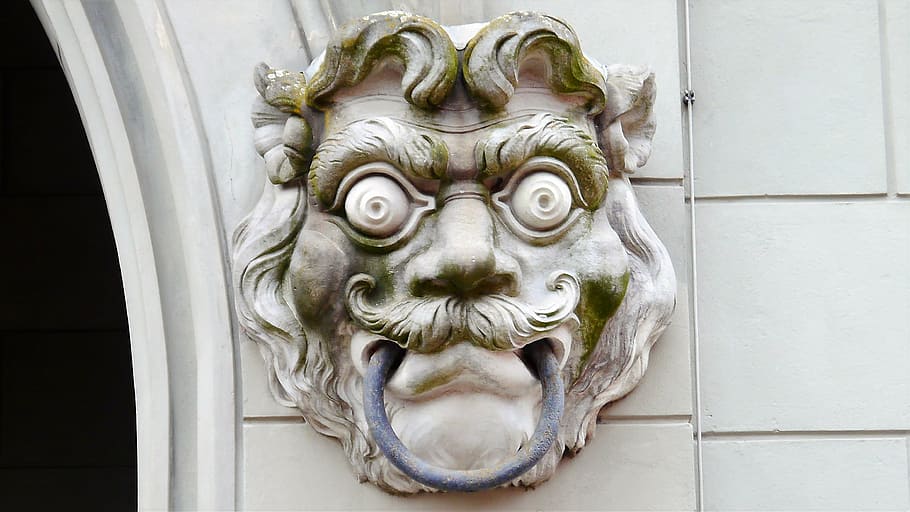 head, stone, sculpture, face, stone figure, creature, facade HD wallpaper