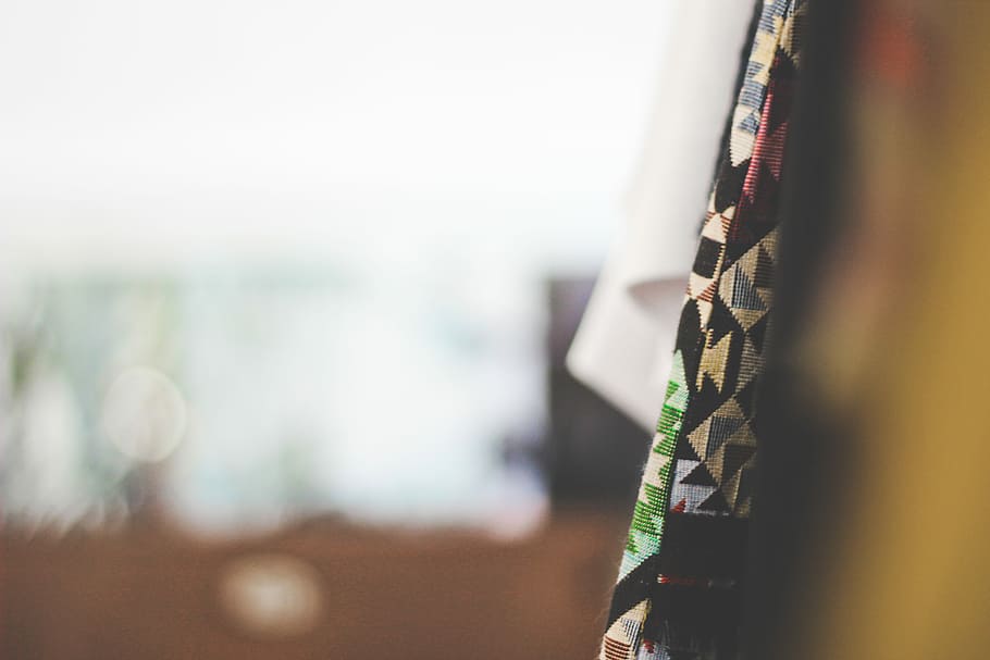 Geometric fabric hanging in a clothing shop, untitled, material HD wallpaper