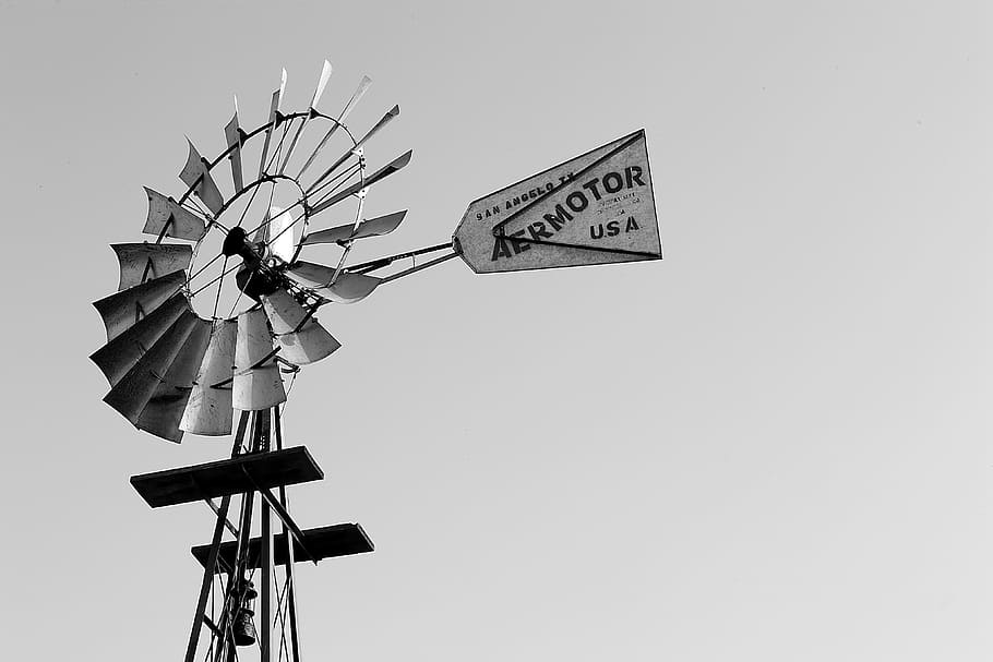 Black White Windmill Sign Wind, travel, sky, alternative energy