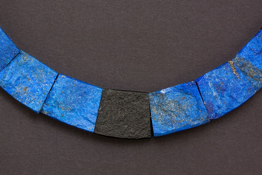 chain, necklace, jewellery, lapis lazuli, azurite, blue shiny, HD wallpaper