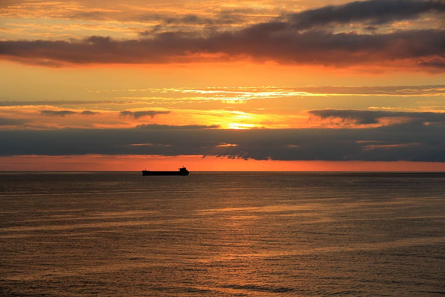 sunset, sea, abendstimmung, clouds, north sea, baltic sea, sky HD wallpaper