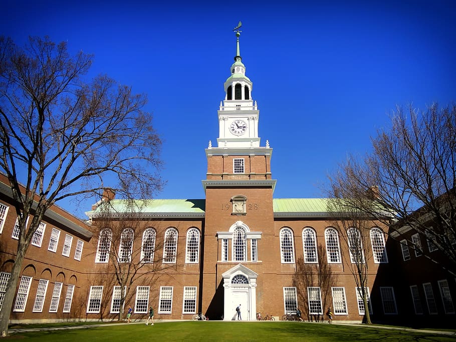 worm's eyeview of brown and white building, dartmouth college