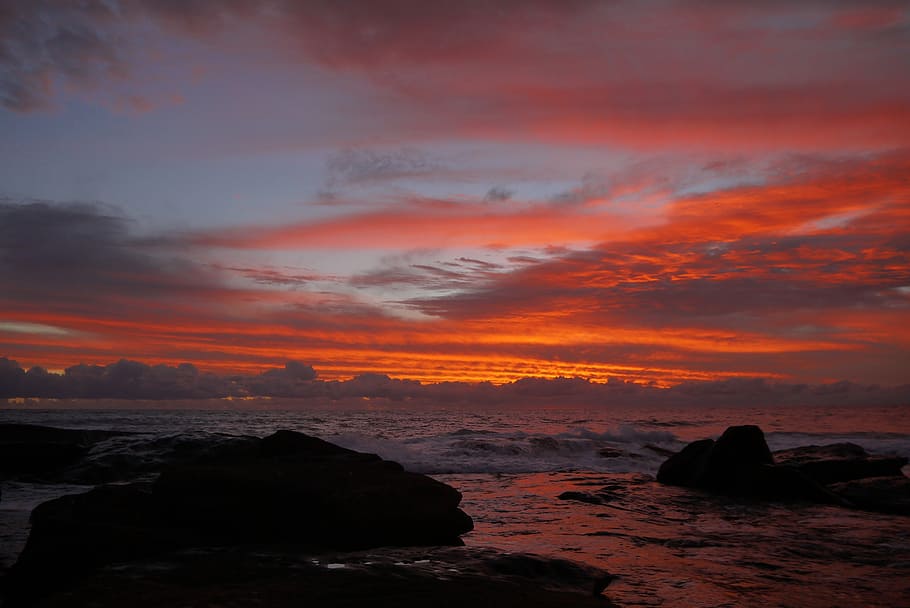 sunset, superb view, sea, rock, sky, rock - object, water, cloud - sky HD wallpaper