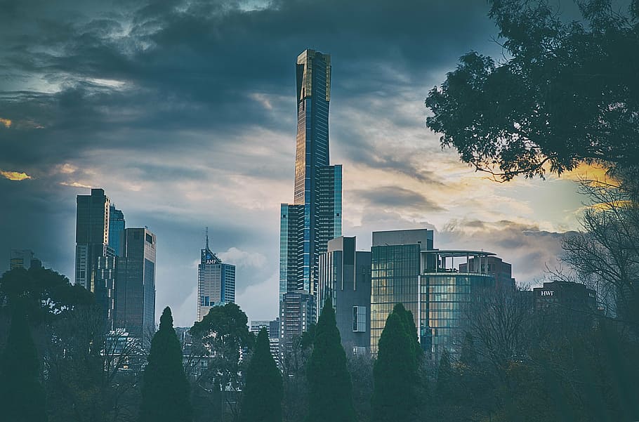 silver and white high rise building at the city, melbourne, cityscape, HD wallpaper