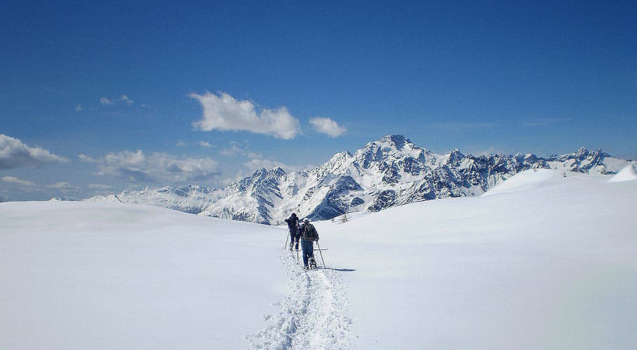 mountain, snow, walk, winter, cold temperature, leisure activity HD wallpaper