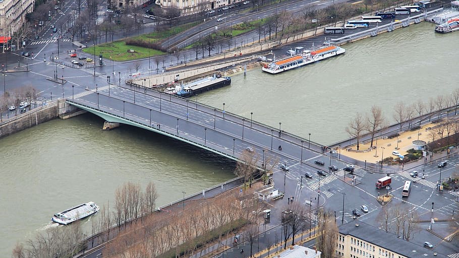 paris, seine, bridge, high angle view, transportation, water HD wallpaper