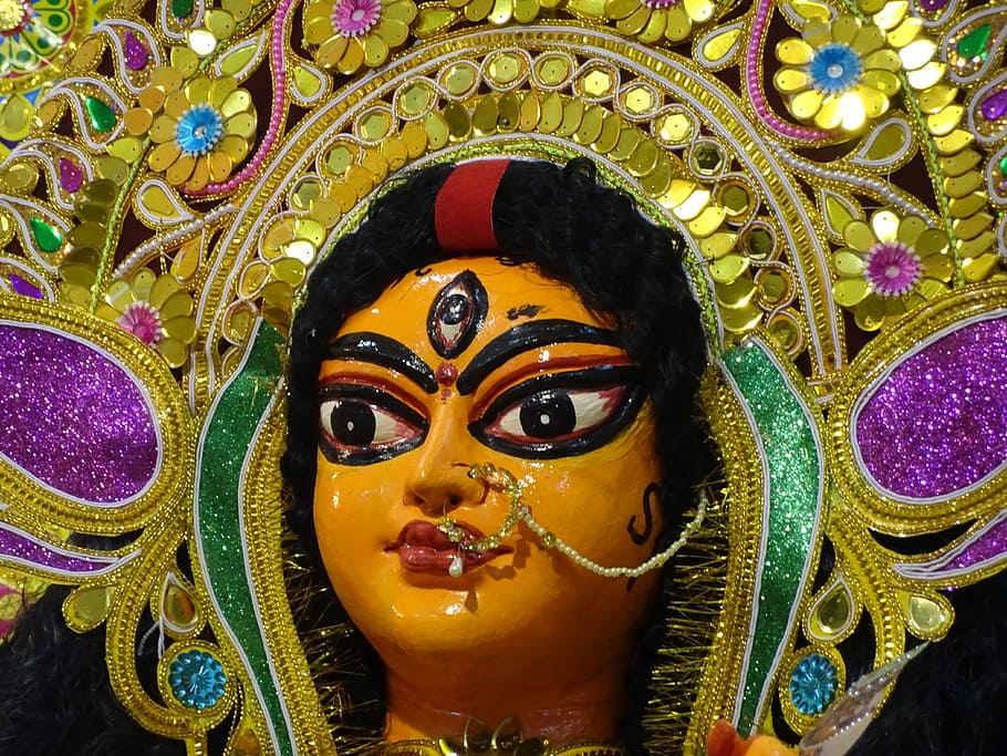 Goddess Durga 2017 @ Pingboni Durga Mandir, closeup photo of statue, HD wallpaper