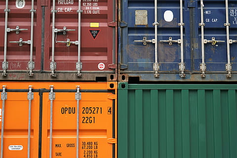 several cargo containers, four shipping containers, color, metal HD wallpaper