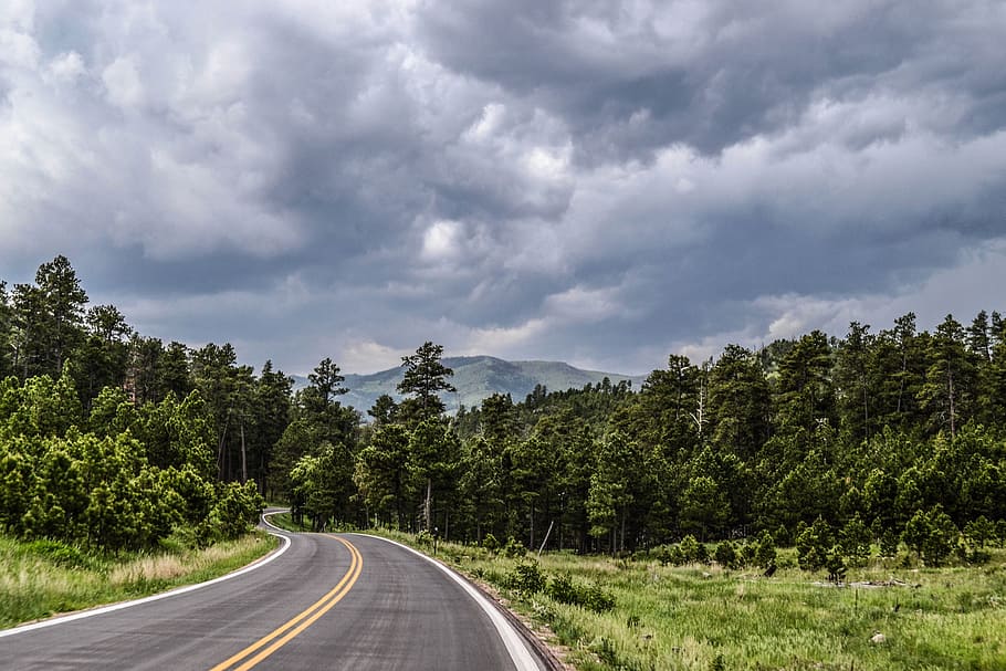road, sky, clouds, street, curve, trees, cloud - sky, plant, the way forward HD wallpaper