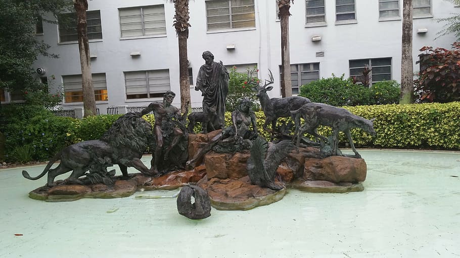 statue, water, plants, religious, religion, spiritual, symbol HD wallpaper