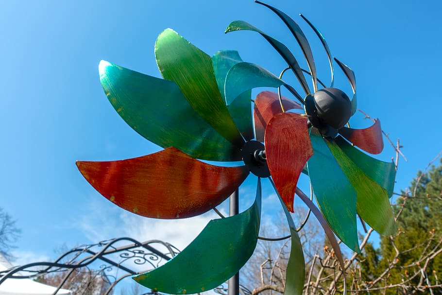 green and red metal decor during daytime, pinwheel, colorful, HD wallpaper