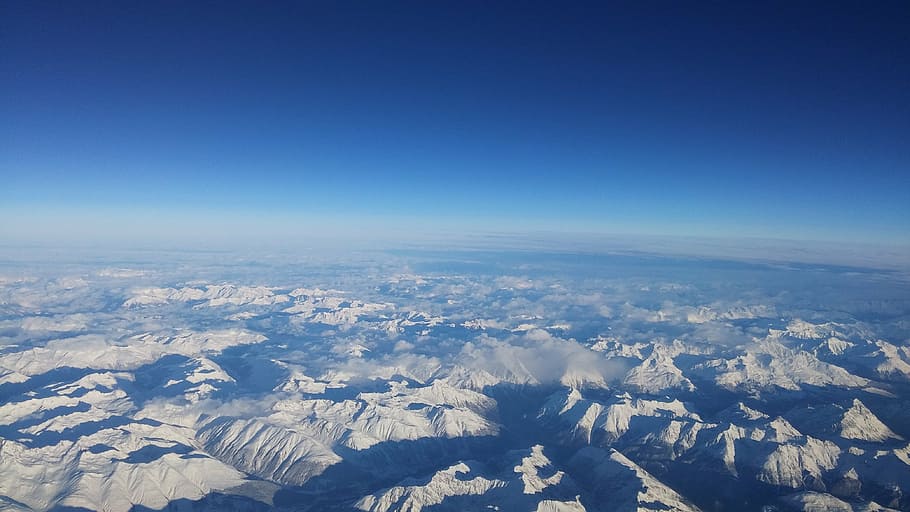 bird's eye photo of mountain, flying, clouds, airbus, pilot HD wallpaper