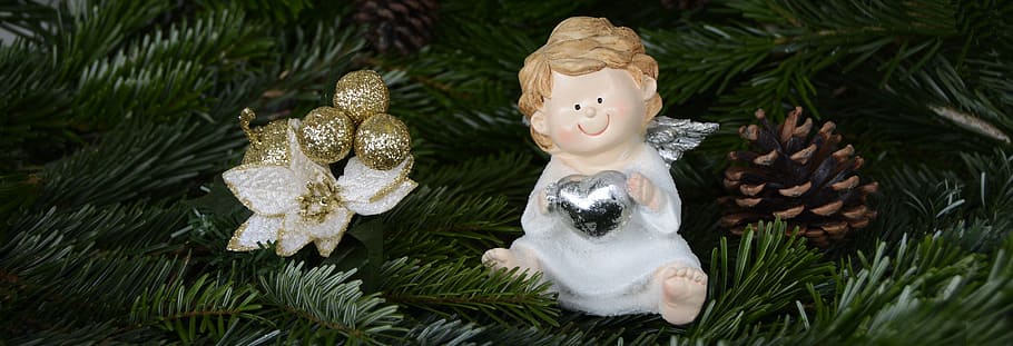 focused photo of angel ceramic figurine, christmas, angel wings, HD wallpaper
