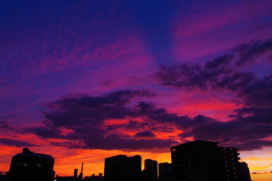 sunset, sky, purple, architecture, building exterior, built structure HD wallpaper