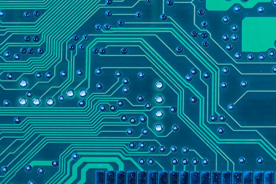 green circuit board in closeup photography, computer, chip, data processing