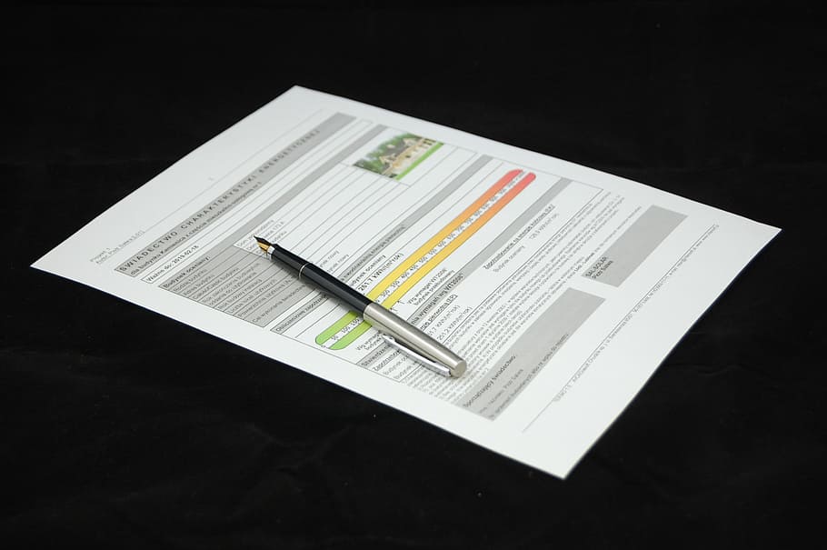 pen on printed paper, energy certificate, document, agreement HD wallpaper