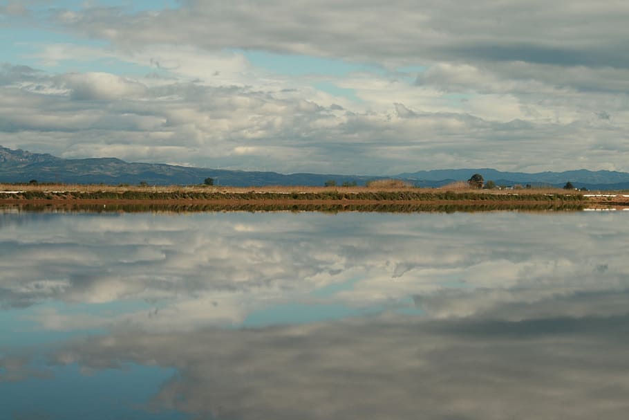 delta, ebro, sky, reflection, clouds, cloud - sky, tranquil scene HD wallpaper