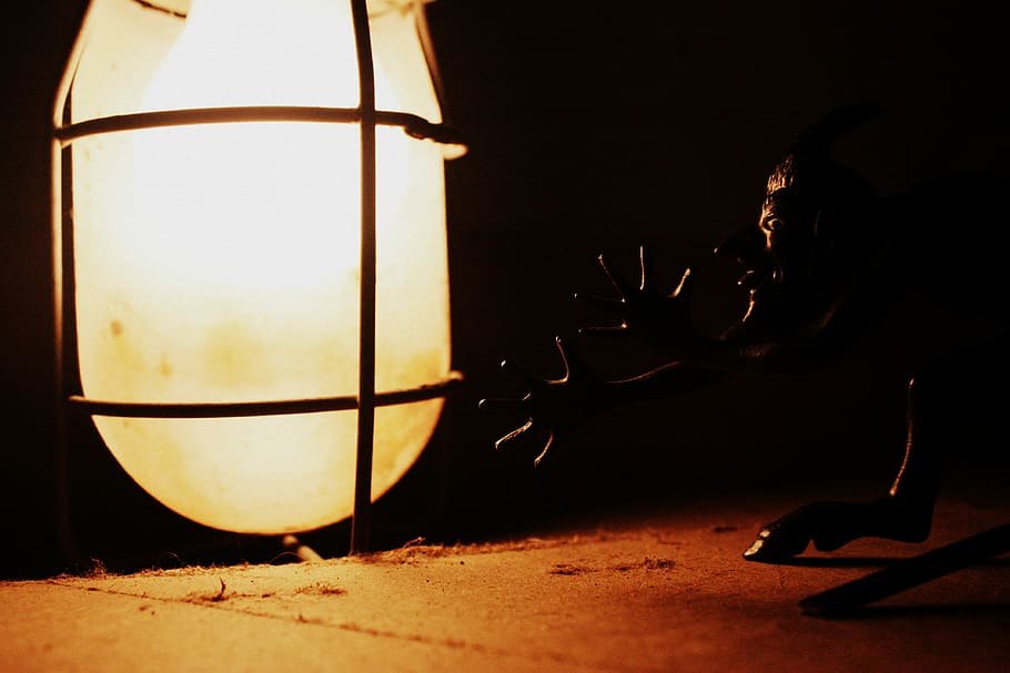 Imp, Lamp, Yellow, window, indoors, night, one person, adult HD wallpaper