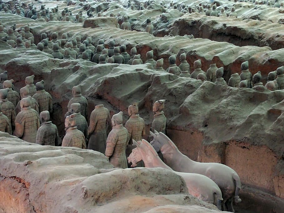 china, xian, x'ian, soldiers, army, terracotta, qin, history, HD wallpaper