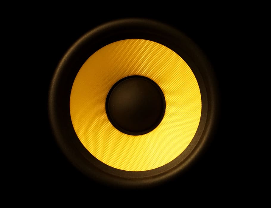 close-up photo of yellow and black speaker, Speakers, Membrane