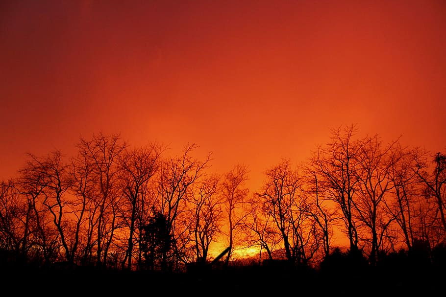 Sunset, Thunderstorm, Clouds, sky, rain, nature, red, landscape HD wallpaper