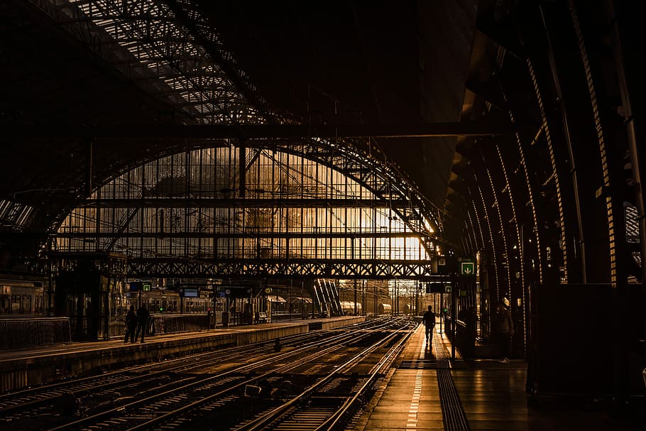 silhouette of people walking on train station, railroad Track HD wallpaper
