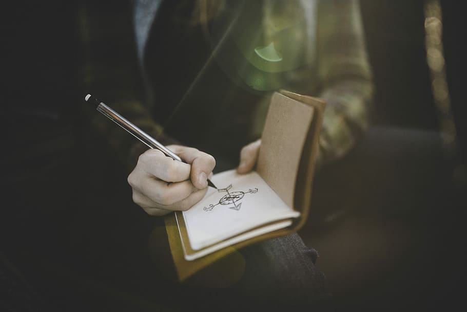 person drawn compass, hand, pen, notebook, sketch book, paper HD wallpaper