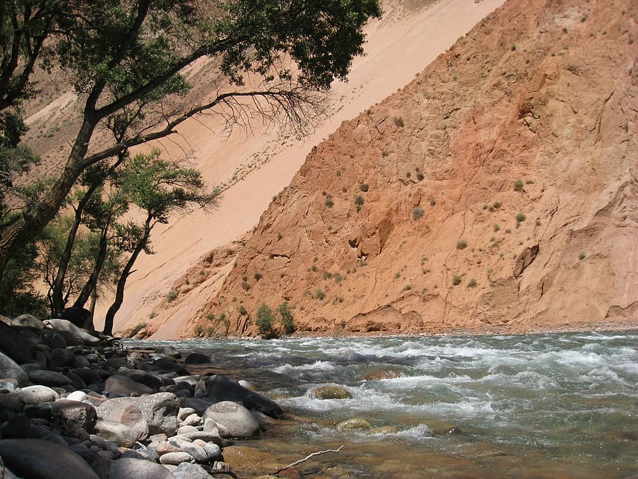 Kyrgyzstan, Torrent, River, Current, nature, mountain, water, HD wallpaper