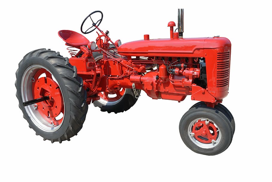 red tractor, old, nostalgia, antique, retro, vintage, historic HD wallpaper