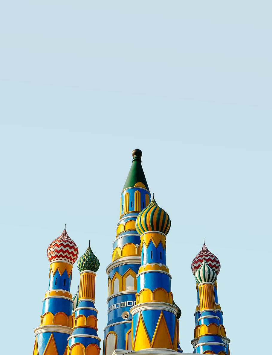 yellow and blue building, St. Basil Cathedral, Russia, architecture HD wallpaper