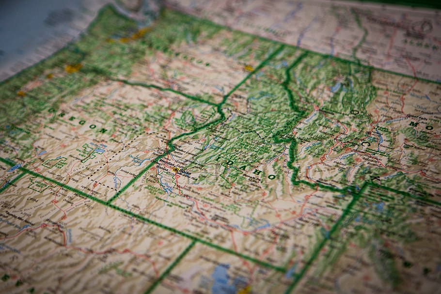 guide, idaho, map, navigation, topography, travel, selective focus HD wallpaper