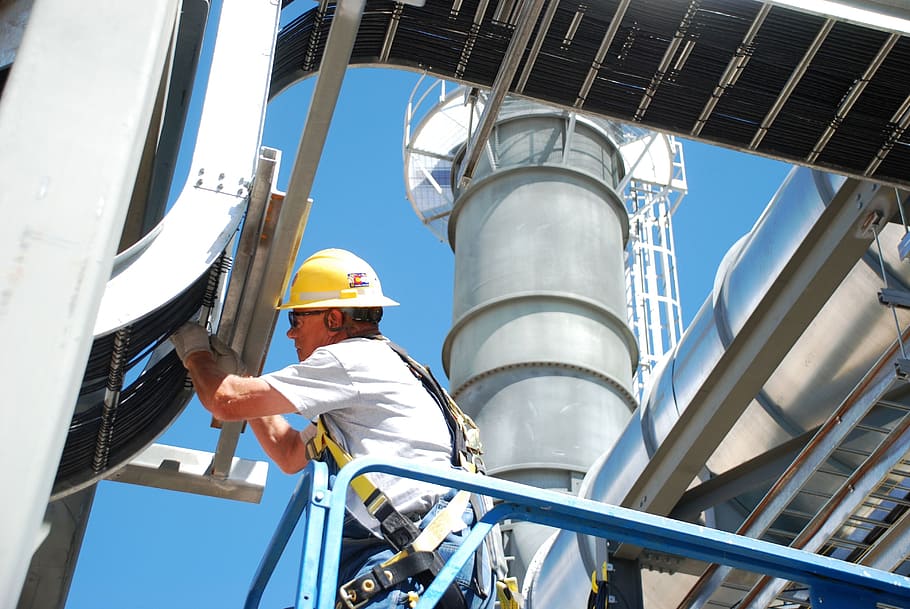 Worker, Height, Electricity, helmet, hardhat, headwear, industry HD wallpaper