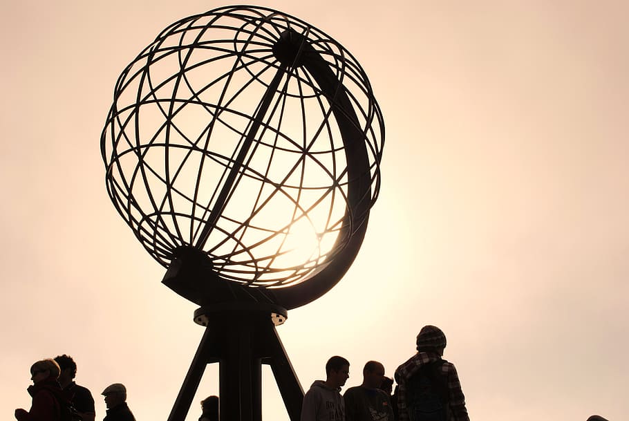 silhouette of globe during daytime, north cape, norway, group of people HD wallpaper