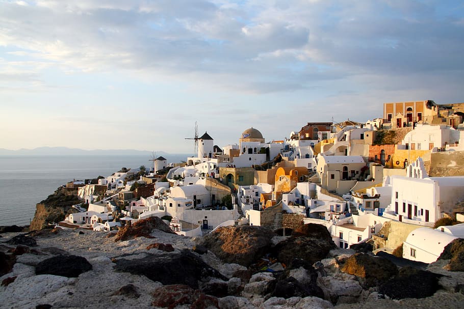 Santorini, Greek, Island, Cyclades, greek island, caldera, white houses, HD wallpaper