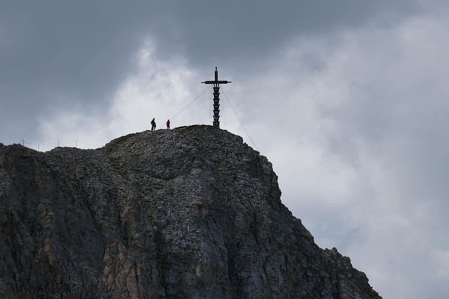 summit cross, alpine, mountain, mountains, nature, mood, hike HD wallpaper