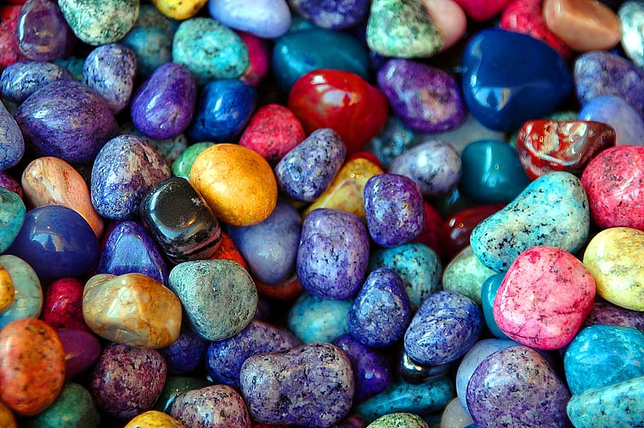 macro shot of multicolored pebble stones, colorful rocks, background, HD wallpaper