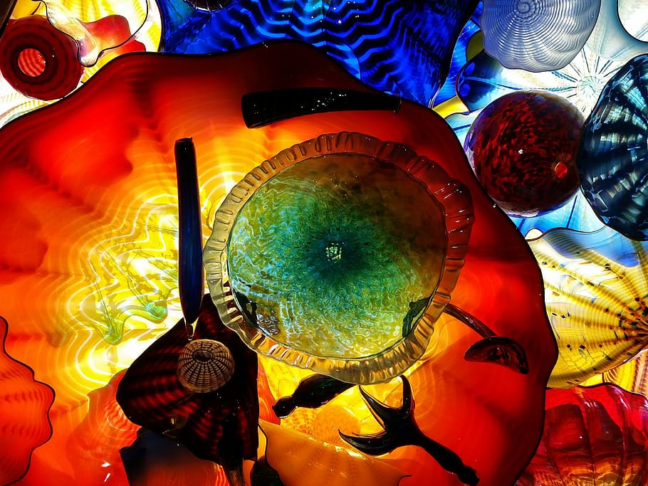 multicolored ornament, glass, art, design, window, artwork HD wallpaper