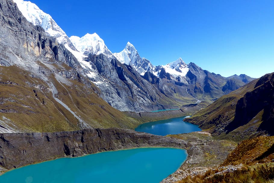 mountain under blue sky, huayhuash, peru, south america, glacier, HD wallpaper