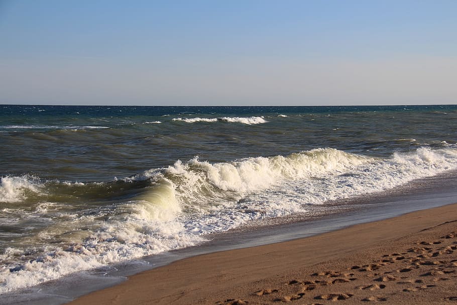 sea, waves, beach, spain, nature, ocean, coast, water, land HD wallpaper