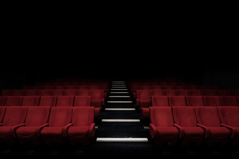 low angle photography of red chairs on theater, auditorium HD wallpaper