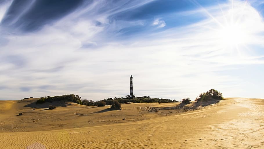 black building, lighthouse, beach, costa, nature, landscape HD wallpaper
