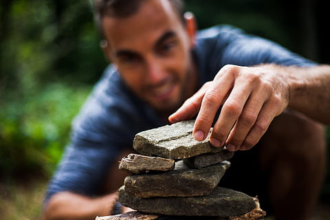 person stacking stones, building, zen, man, boy, pyramid, game HD wallpaper